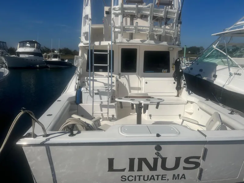 Slide: The Image of Cabo 35 Flybridge 2002 boat docked, Scituate, MA. - 2