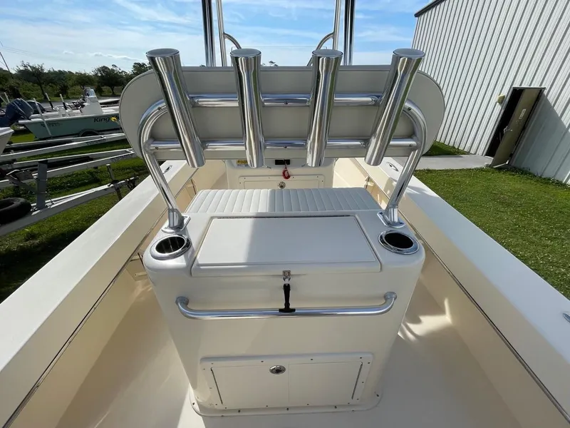 Slide: The Image of 2024 Jones Brothers Cape Fisherman 23 boat with T-top on trailer. - 25