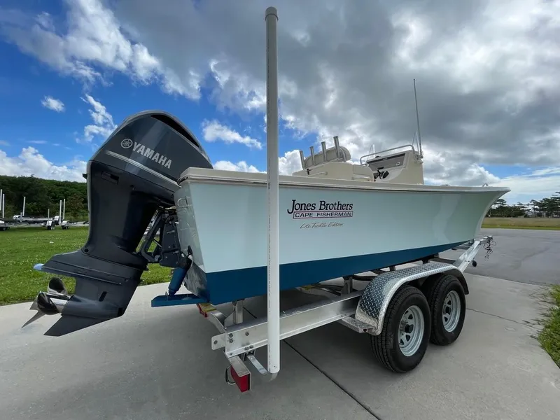 Slide: The Image of 2024 Jones Brothers Cape Fisherman 23 boat on trailer, side view. - 28