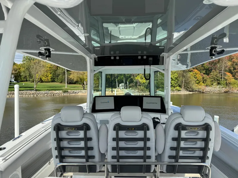 Slide: The Image of 2019 HCB Siesta boat interior with advanced Garmin navigation system. - 16