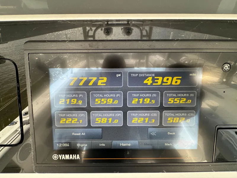 Slide: The Image of Yamaha display on 2019 HCB Siesta showing trip data and engine hours. - 34