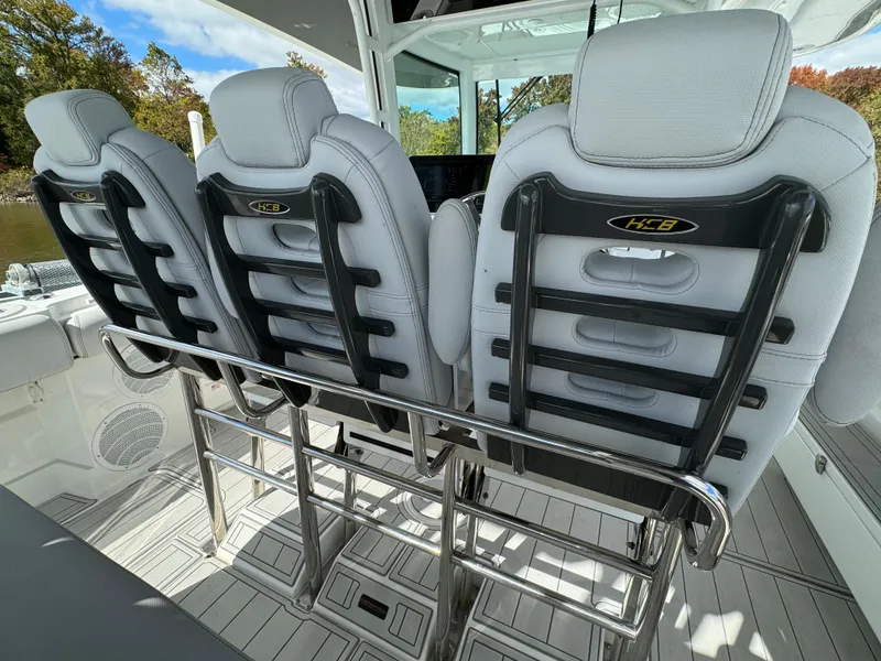 Slide: The Image of 2019 HCB Siesta boat with luxurious seating and modern design. - 44