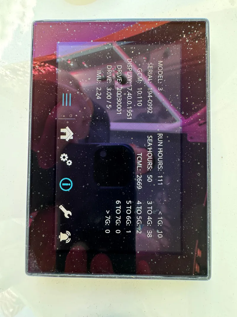 Slide: The Image of Digital display panel of a 2019 HCB Siesta boat showing various operational metrics. - 28