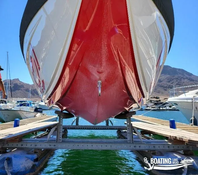 Slide: The Image of 2016 Tigé Z3 boat on lift at marina, Lake Mead. - 12
