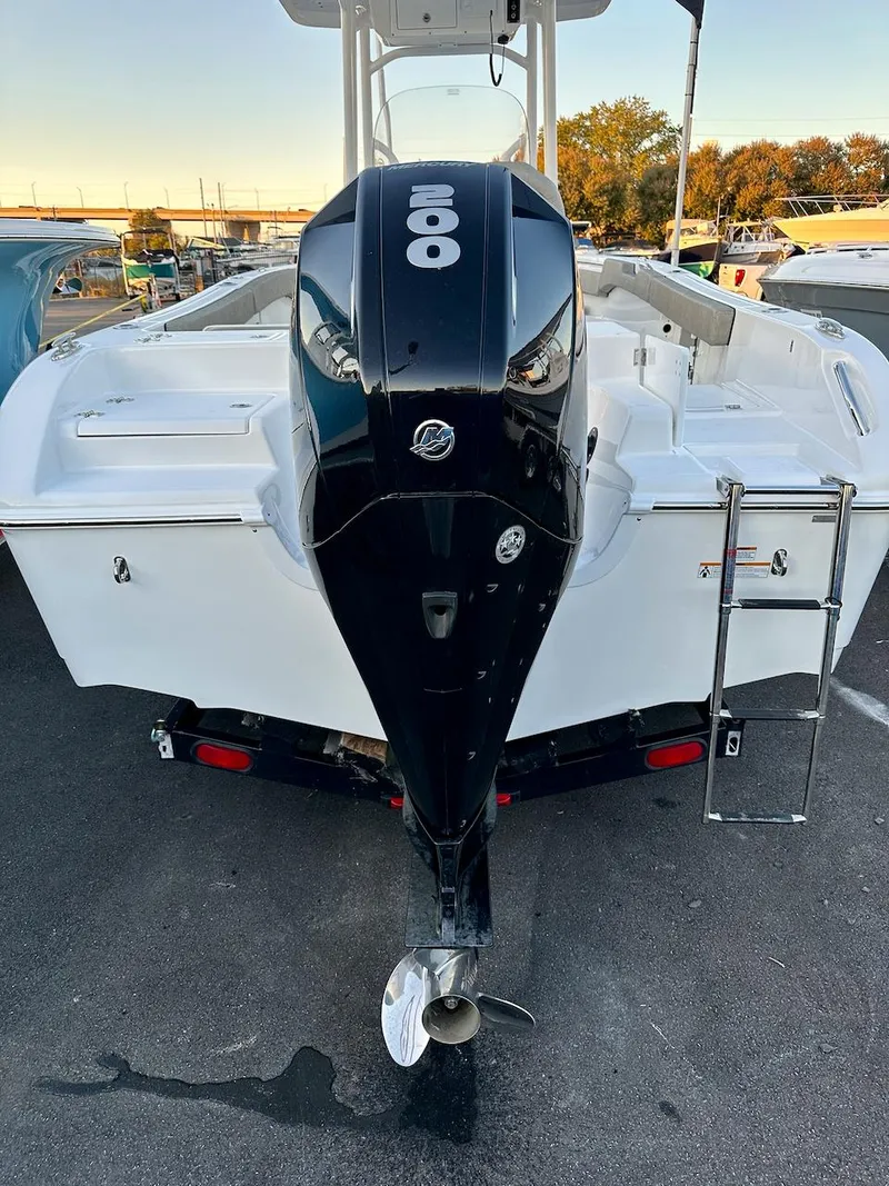 Slide: The Image of 2024 Sea Pro 222 boat with powerful outboard motor, rear view. - 12