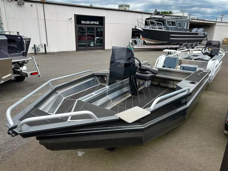 Slide: The Image of 2025 Stabicraft 1450 Frontier boat displayed at a sales office. - 5