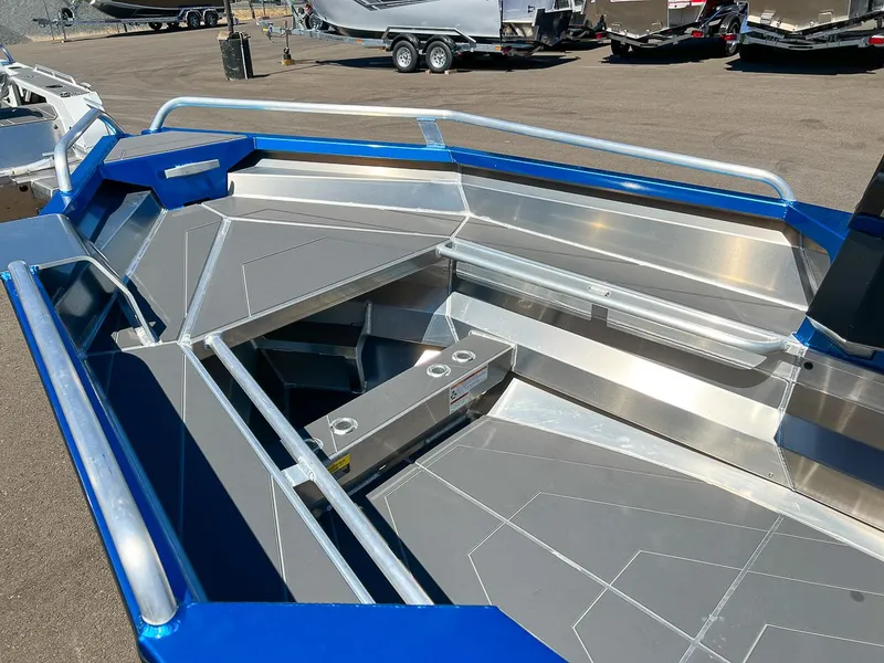 Slide: The Image of 2023 Stabicraft 1450 Frontier boat interior with aluminum finish and storage compartments. - 8