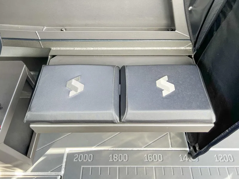 Slide: The Image of Stabicraft 2250 Ultra Centercab 2023 interior seating and deck measurement markings. - 14