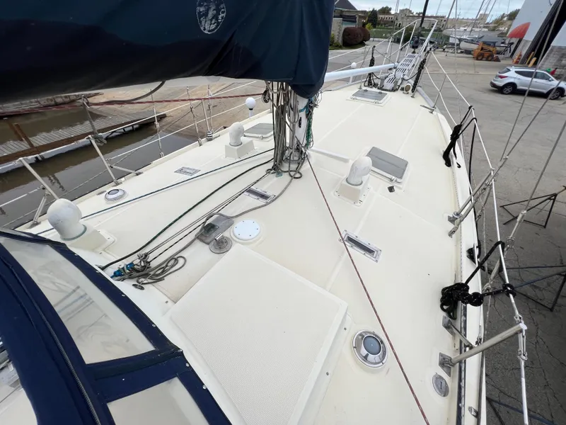 Slide: The Image of 1986 Krogen 38 sailboat deck with rigging and equipment. - 15