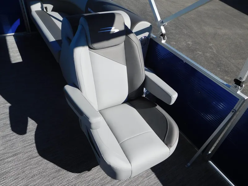 Slide: The Image of 2024 Bennington 22 SVSR boat seat with gray and black upholstery. - 4