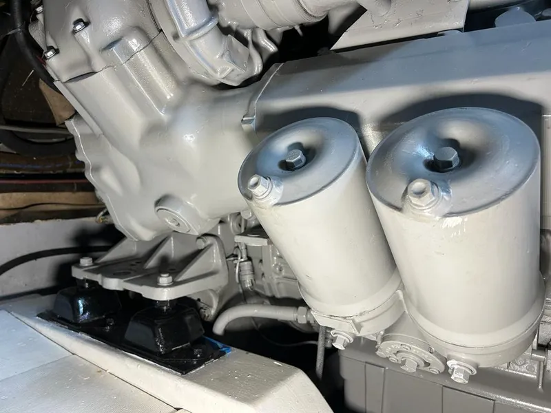 Slide: The Image of Close-up of a 1999 Pershing 54 engine components. - 37