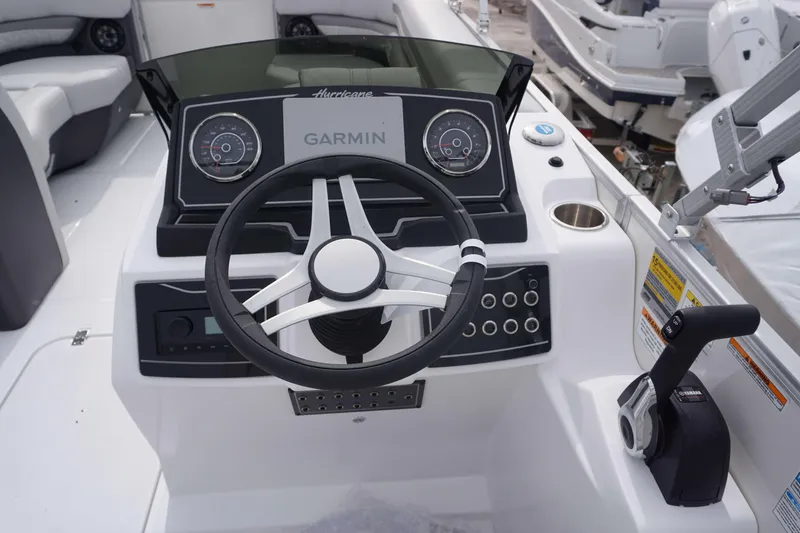 Slide: The Image of Dashboard of 2024 Hurricane FD 2360 RE3 boat with Garmin navigation system. - 15