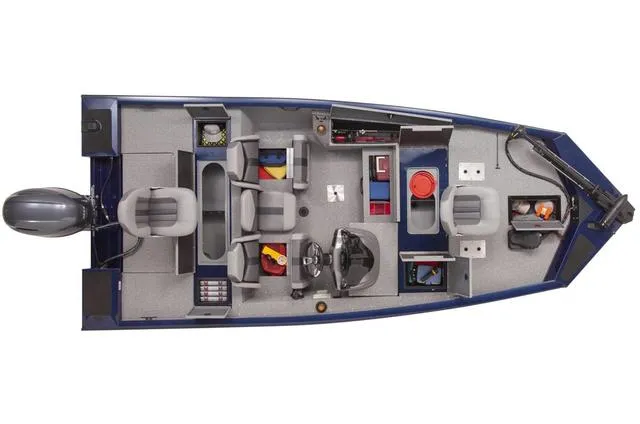 Slide: The Image of Top view of 2023 G3 1710 PFX fishing boat with seating and storage compartments. - 3