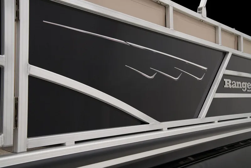 Slide: The Image of 2024 Ranger Reata 220C pontoon boat side panel with sleek design. - 10
