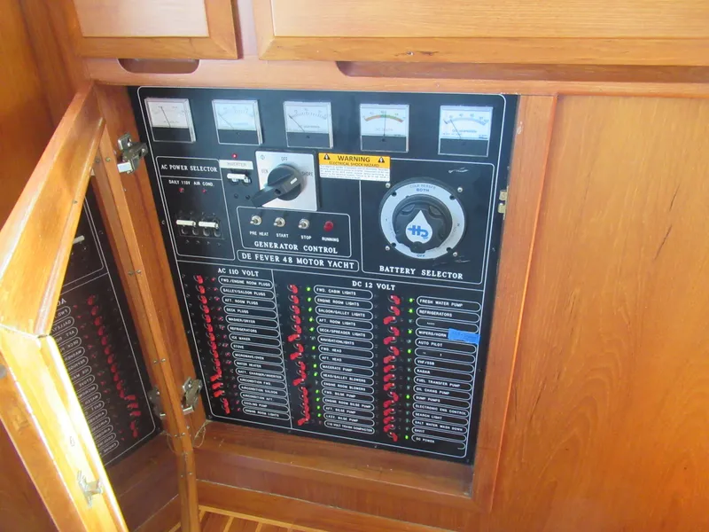 Slide: The Image of Electrical control panel of a 2010 DeFever 48 Offshore yacht. - 39