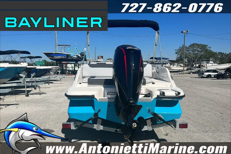 Slide: The Image of 2024 Bayliner Element M19 boat with outboard motor at Antonietti Marine dealership. - 7