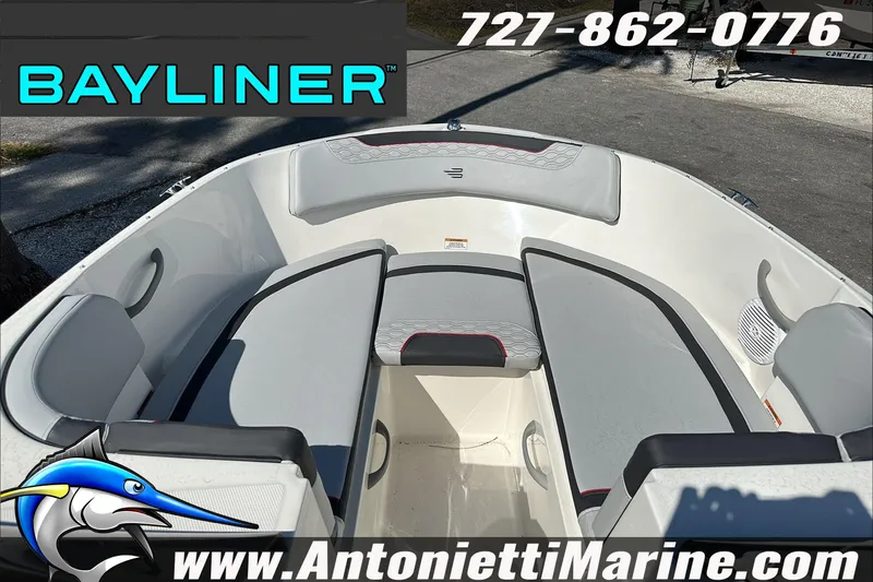 Slide: The Image of 2024 Bayliner Element M19 boat interior with seating, displayed by Antonietti Marine. - 24