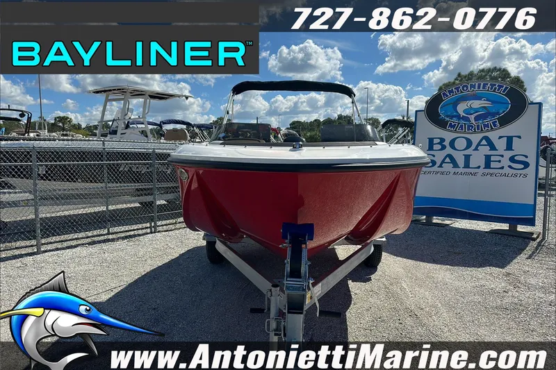 Slide: The Image of 2024 Bayliner Element M19 boat displayed at Antonietti Marine sales lot. - 3