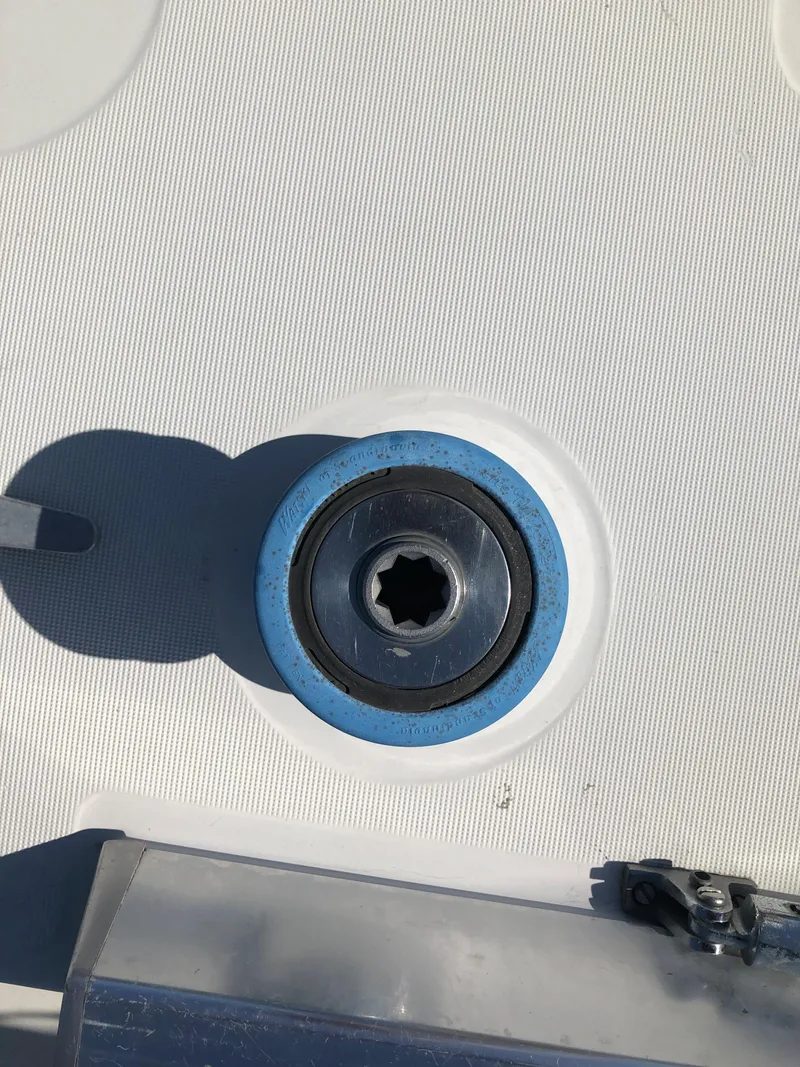Slide: The Image of Deck fitting on a 1985 Beneteau First 345 sailboat. - 35
