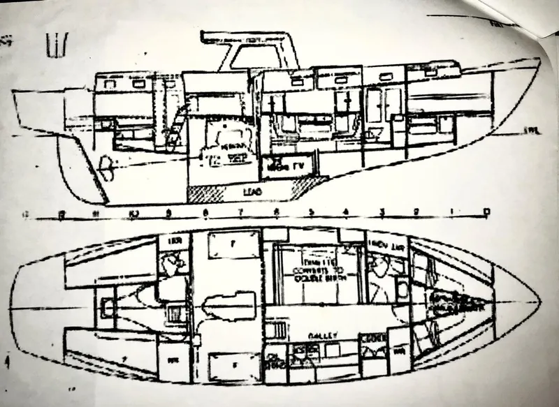 Slide: The Image of Blueprint of 1975 Salar 40 sailboat, showcasing interior layout and design details. - 19