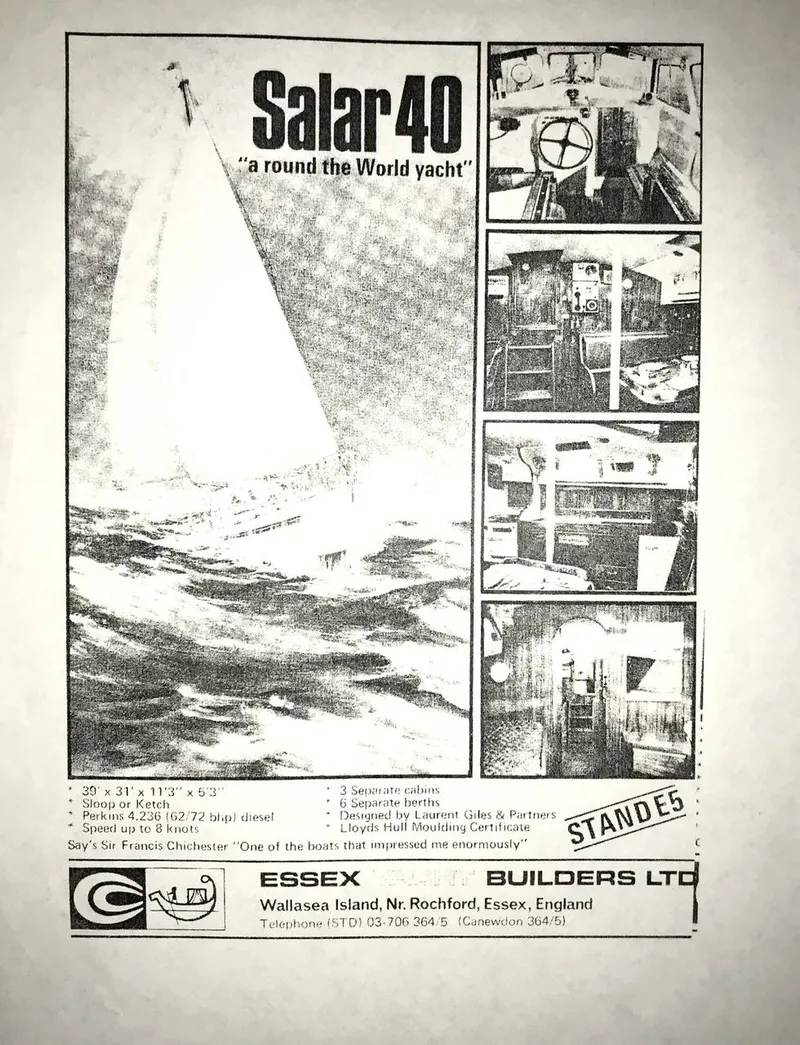 Slide: The Image of Vintage 1975 Salar 40 yacht advertisement featuring sailing and interior images. - 31