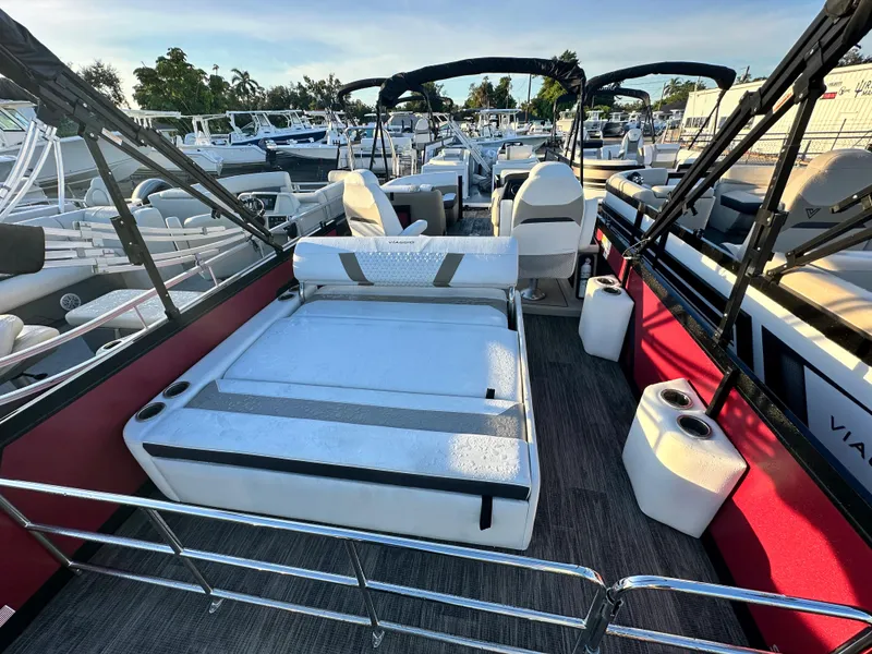 Slide: The Image of 2023 Viaggio Diamante S boat interior with seating and deck area. - 4