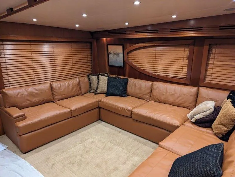 Slide: The Image of Luxurious leather seating in the 2007 Hatteras 68 Convertible yacht interior. - 3