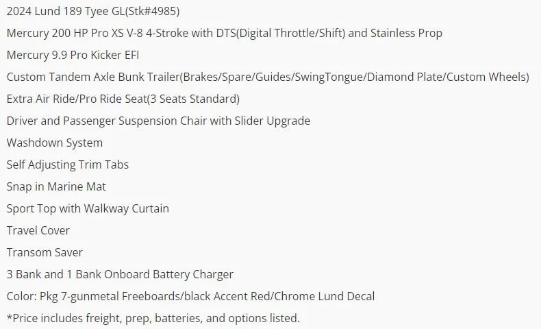 Slide: The Image of 2024 Lund 189 Tyee GL features and specifications list. - 6