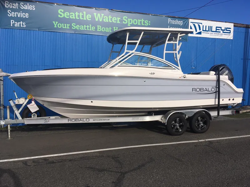 The Image of 2023 Robalo R247 Dual Console boat on trailer at Seattle Water Sports. - 0