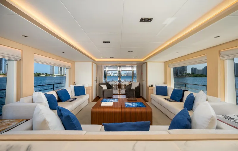 Slide: The Image of Luxurious interior of 2020 Majesty 100 yacht with waterfront views. - 3
