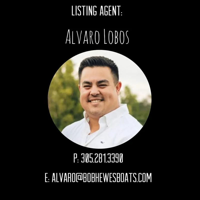 Slide: The Image of Listing agent contact information for 2013 Jupiter 34 Center Console boat. - 12