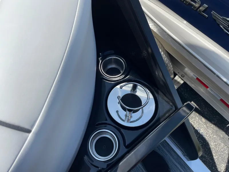Slide: The Image of 2024 Premier Supersport boat cup holders and seating detail. - 31