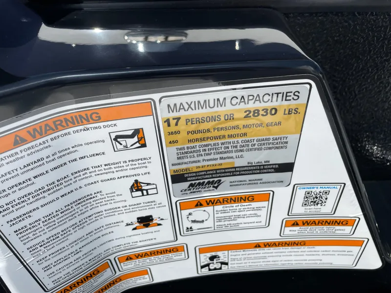 Slide: The Image of 2024 Premier Supersport capacity label detailing maximum weight and passenger limits. - 37