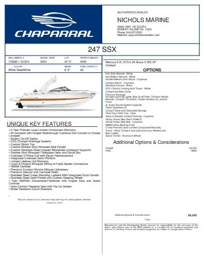 Slide: The Image of 2024 Chaparral 247 SSX boat features and options sheet from Nichols Marine. - 11