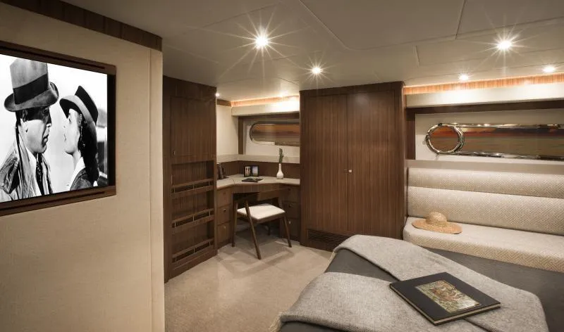 Slide: The Image of Luxurious interior of 2024 Belize 66 Sedan yacht with modern furnishings. - 15