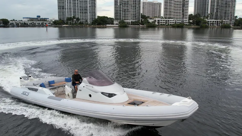 Slide: The Image of 2014 SACS Strider 13 boat cruising on water near city skyline. - 40