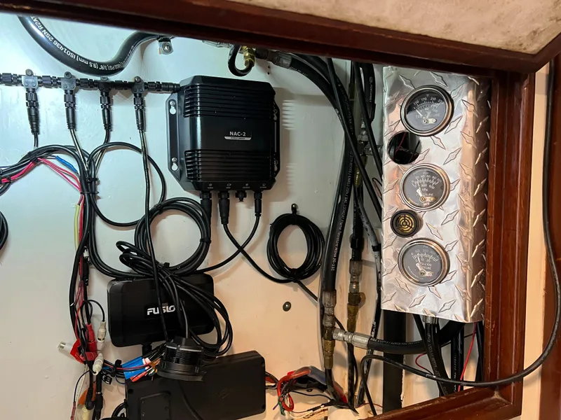 Slide: The Image of Electrical panel and gauges in a 1985 Custom Mabry Edwards boat. - 15