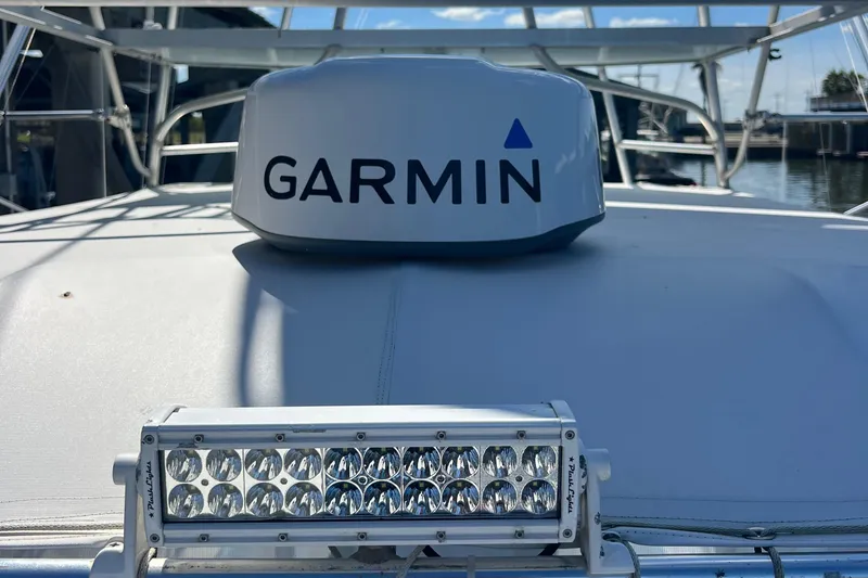 Slide: The Image of Close-up of Garmin radar and LED light on 1985 Custom Mabry Edwards boat. - 18