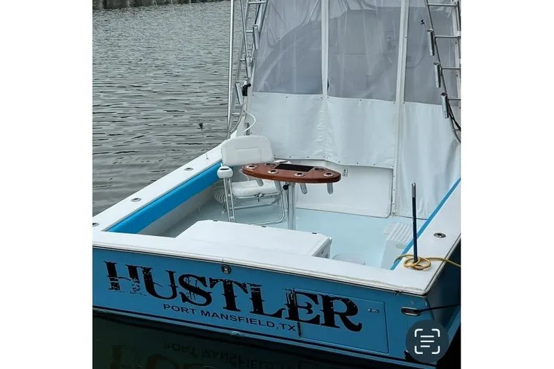 Slide: The Image of 1985 Custom Mabry Edwards boat "Hustler" docked at Port Mansfield, Texas. - 22