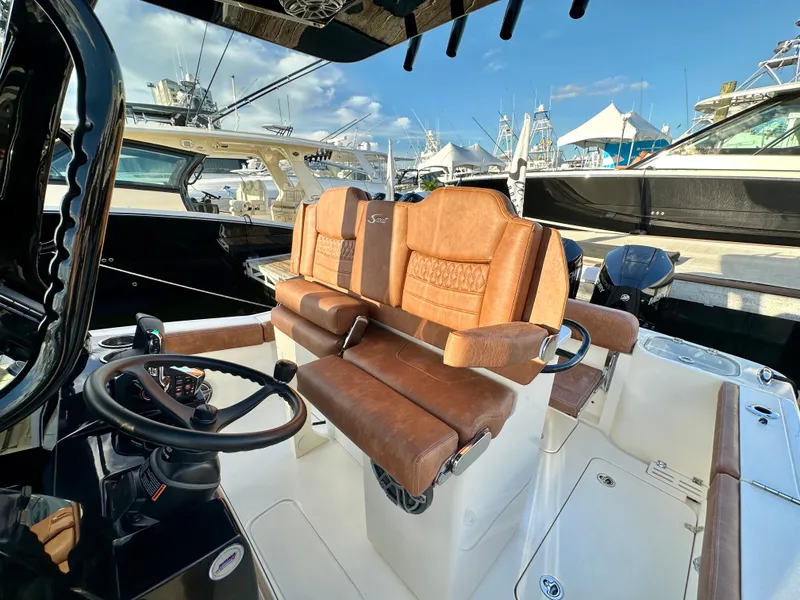 Slide: The Image of Interior of 2025 Scout 260 LXF with luxurious leather seating. - 2