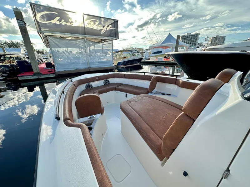 Slide: The Image of Interior view of 2025 Scout 260 LXF boat at the marina. - 5