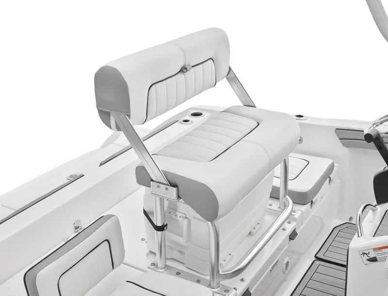 Slide: The Image of 2024 Yamaha Boats 195 FSH Sport seating area with cushioned bench and storage. - 8