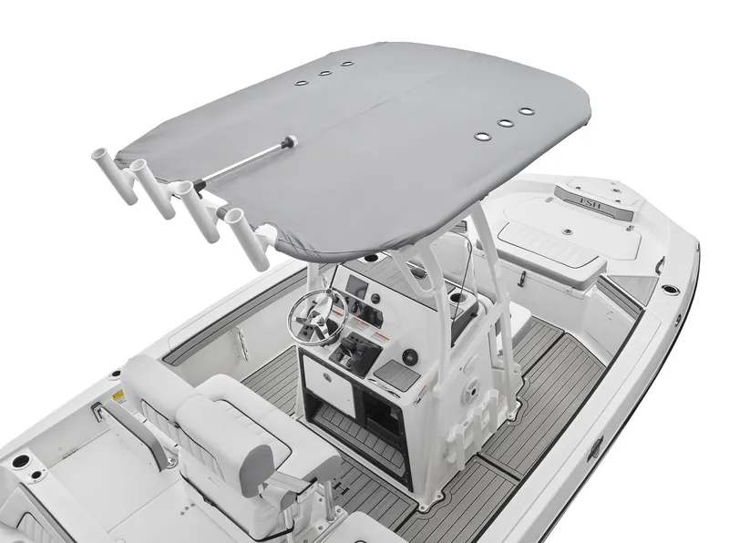 Slide: The Image of 2024 Yamaha Boats 195 FSH Sport center console boat with T-top and seating. - 9