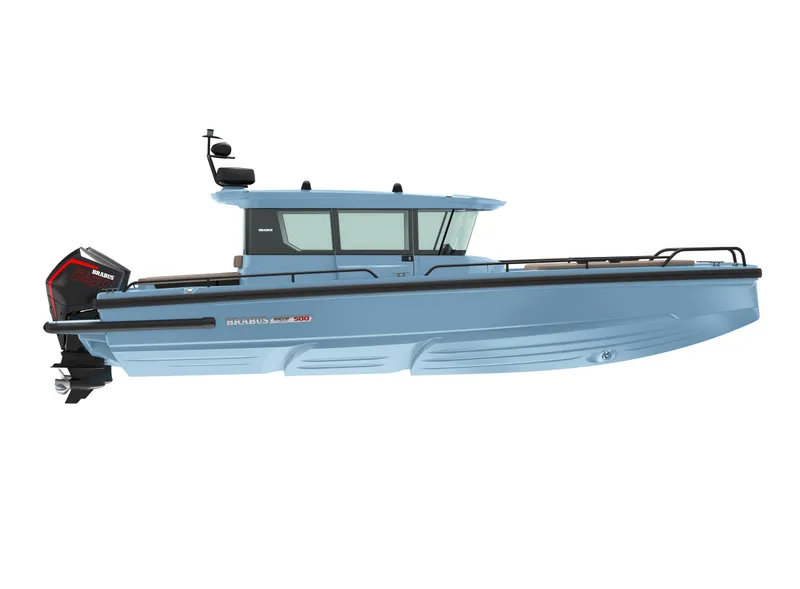 Slide: The Image of 2023 BRABUS Shadow 500 Cabin boat, side view, blue exterior. - 30