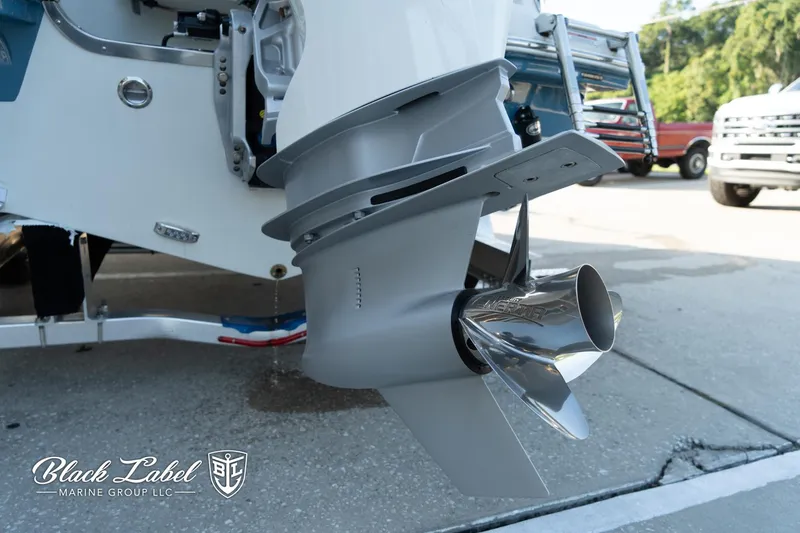 Slide: The Image of 2024 Finseeker 230 FinSeeker boat propeller detail, showcased by Black Label Marine Group. - 8