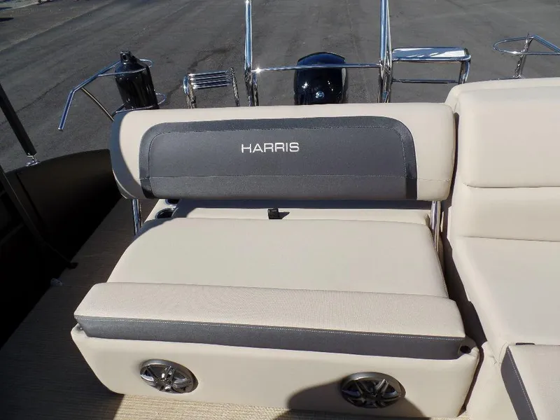 Slide: The Image of 2024 Harris Cruiser 230 boat seating with integrated speakers. - 11