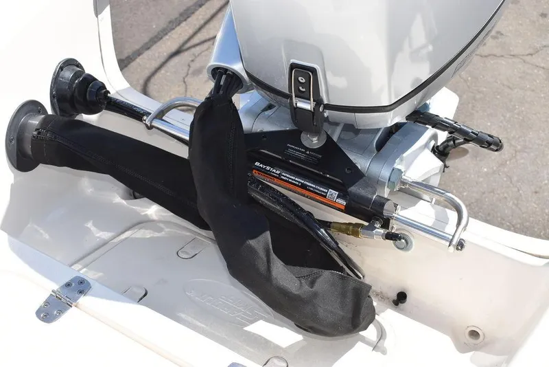 Slide: The Image of 2022 Carolina Skiff 17 LS boat engine and hydraulic steering system. - 15