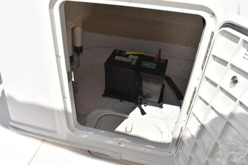Slide: The Image of Battery compartment of a 2022 Carolina Skiff 17 LS boat. - 24