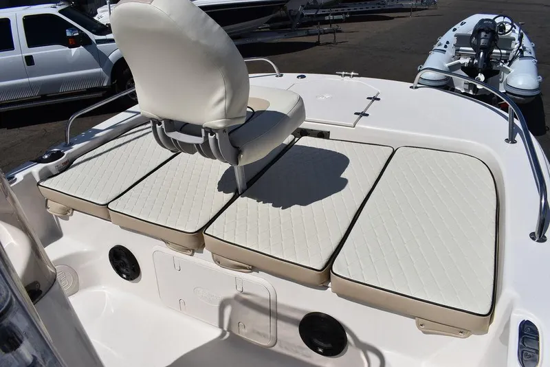 Slide: The Image of 2022 Carolina Skiff 17 LS boat with cushioned seating and backrest. - 26