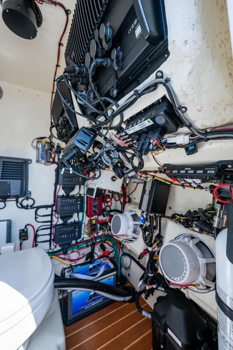 Slide: The Image of 2015 Yellowfin 32 boat electronics and wiring system. - 32
